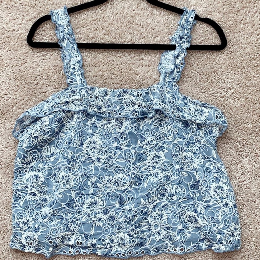 Women blue and white sleeveless top